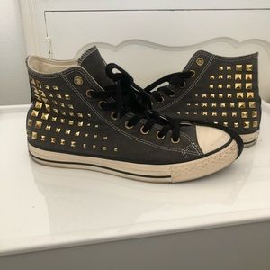 Distressed Converse high tops,gold embellishments